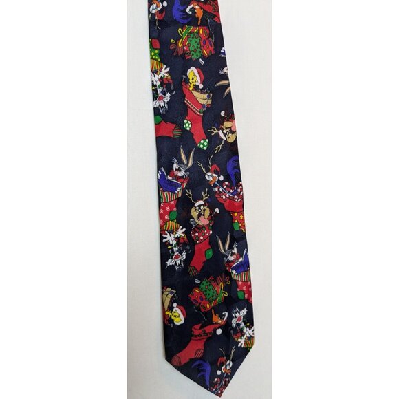Looney Tunes Mania 1996 Christmas Men's Christmas Tie Bugs Bunny Taz Tweety Bird - Picture 2 of 4